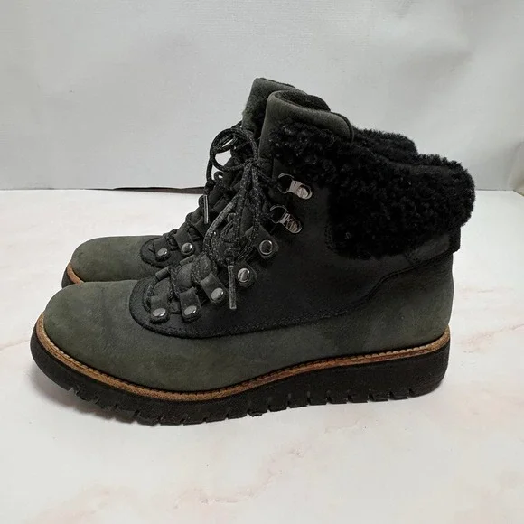 Cole Haan Nike Air Collab Waterproof Hiker Boots Women's 8 Green Suede Shearling - Picture 4 of 7